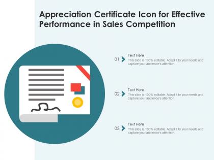 Appreciation certificate icon for effective performance in sales competition