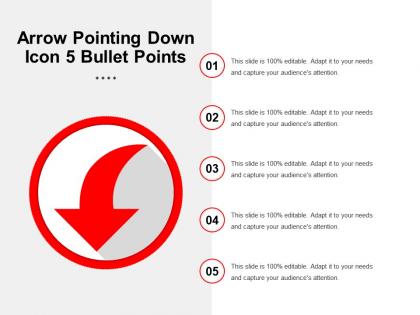 Arrow pointing down icon 5 bullet points