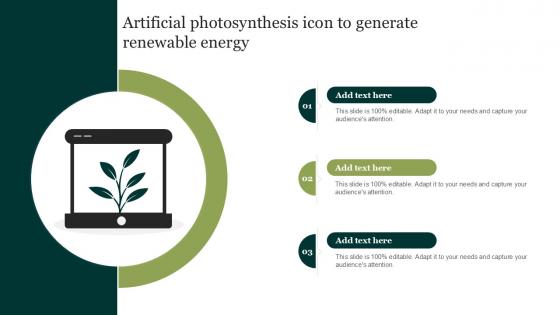 Artificial Photosynthesis Icon To Generate Renewable Energy Ppt Presentation
