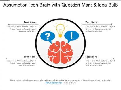 Assumption icon brain with question mark and idea bulb