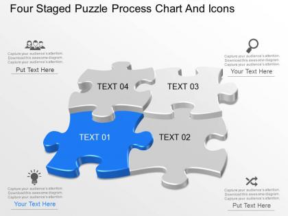 At four staged puzzle process chart and icons powerpoint template
