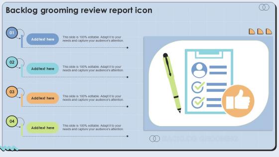 Backlog Grooming Review Report Icon Ppt Presentation