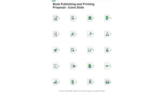 Book Publishing And Printing Proposal Icons Slide One Pager Sample Example Document
