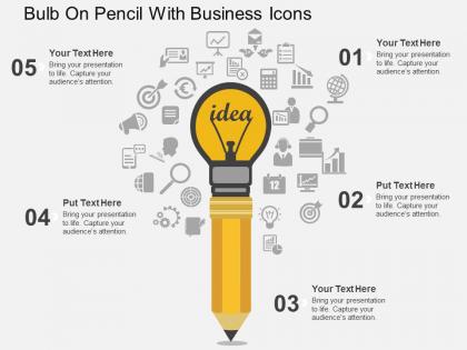 Bulb on pencil with business icons flat powerpoint design