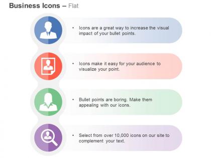 Business man identification female employee search ppt icons graphics