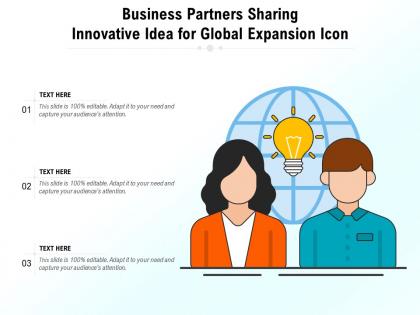 Business partners sharing innovative idea for global expansion icon