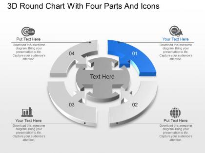 Ca 3d round chart with four parts and icons powerpoint template