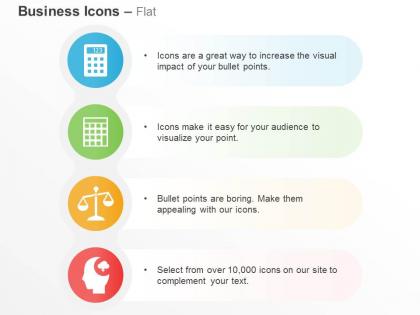 Calculator balance scale idea formation ppt icons graphics