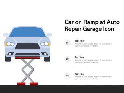 Car on ramp at auto repair garage icon