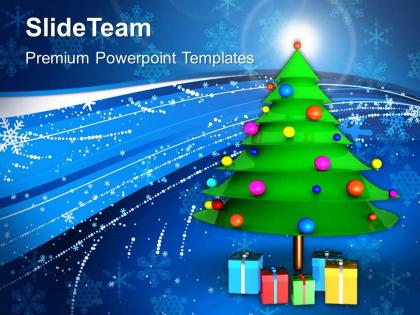 Christmas greetings decorative tree with gifts holidays templates ppt backgrounds for slides