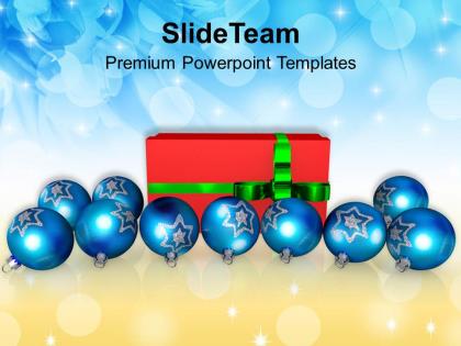 Christmas ornament blue filigree with red gift wrapped concept templates ppt backgrounds for slides