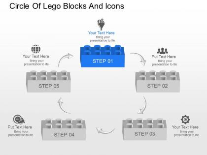 Circle of lego blocks and icons powerpoint template slide