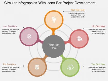 Circular infgraphics with icons for project development flat powerpoint design