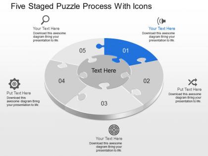 Ck five staged puzzle process with icons powerpoint template