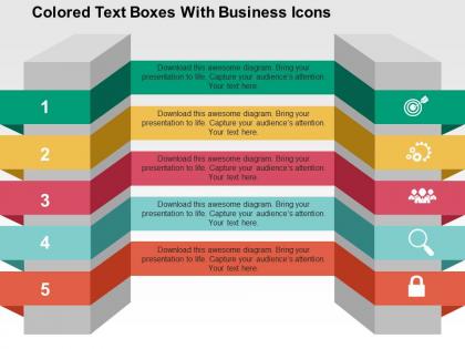 Colored text boxes with business icons flat powerpoint design flat powerpoint design