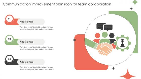 Communication Improvement Plan Icon For Team Collaboration Improvement Plan SS