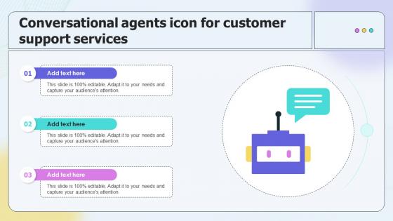 Conversational Agents Icon For Customer Support Services Ppt Sample