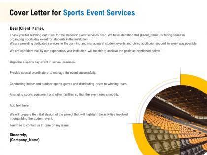 Cover letter for sports event services ppt powerpoint presentation icon