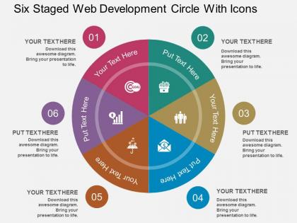 Cr six staged web development circle with icons flat powerpoint design