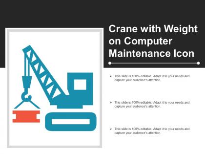 Crane with weight on computer maintenance icon