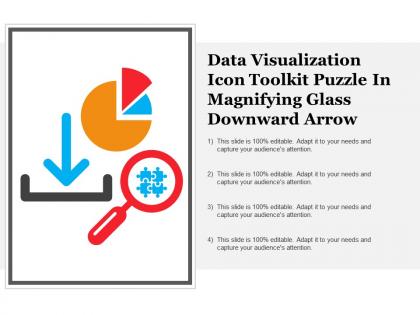 Data visualization icon toolkit puzzle in magnifying glass downward arrow