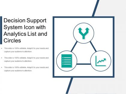 Decision support system icon with analytics list and circles