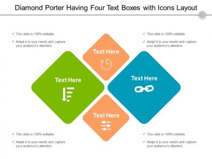 Diamond porter having four text boxes with icons layout