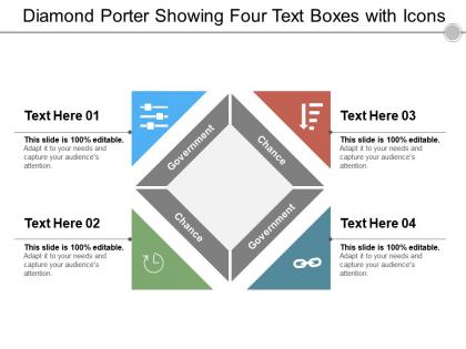 Diamond porter showing four text boxes with icons