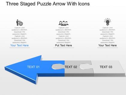 Dm three staged puzzle arrow with icons powerpoint template