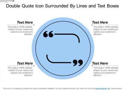 Double quote icon surrounded by lines and text boxes