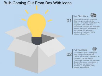 Ed bulb coming out from box with icons flat powerpoint design