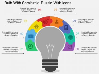 Ef bulb with semicircle puzzle with icons flat powerpoint design