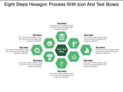 Eight steps hexagon process with icon and text boxes
