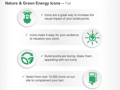 Electric charging station solar energy sustainability petrol pump ppt icons graphics