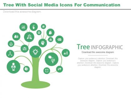 Es tree with social media icons for communication flat powerpoint design