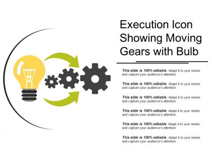 Execution icon showing moving gears with bulb