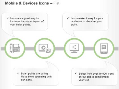 Fax machine video sharing on computer mobile communication ppt icons graphics