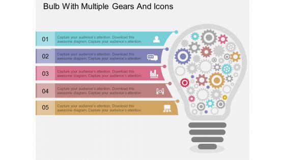 Ff bulb with multiple gears and icons flat powerpoint design