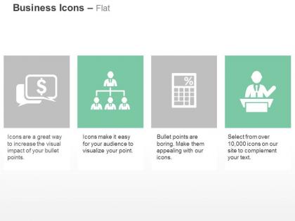 Financial deal organizational chart business data calculation team leader ppt icons graphics