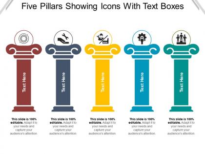 Five pillars showing icons with text boxes