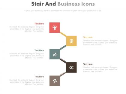 Five staged stair and business icons diagram powerpoint slides