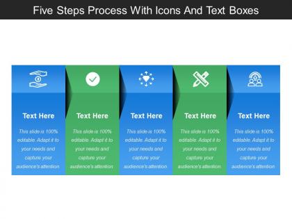 Five steps process with icons and text boxes
