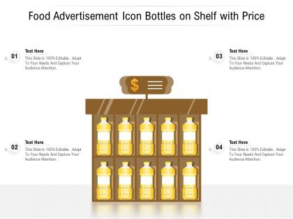 Food advertisement icon bottles on shelf with price