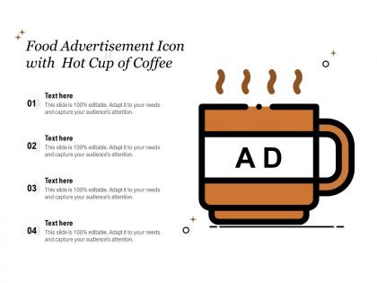 Food advertisement icon with hot cup of coffee