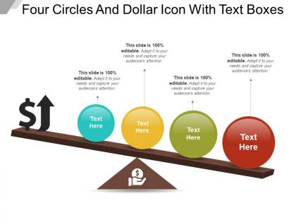 Four circles and dollar icon with text boxes
