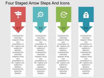 Four staged arrow steps and icons flat powerpoint design
