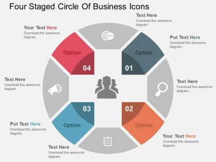 Four staged circle of business icons flat powerpoint design