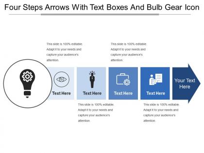 Four steps arrows with text boxes and bulb gear icon