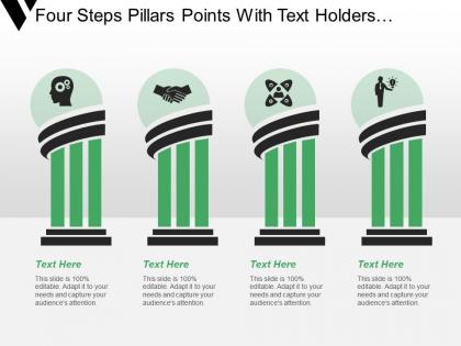 Four steps pillars points with text holders and icons