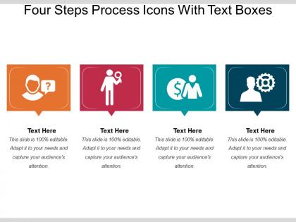 Four steps process icons with text boxes
